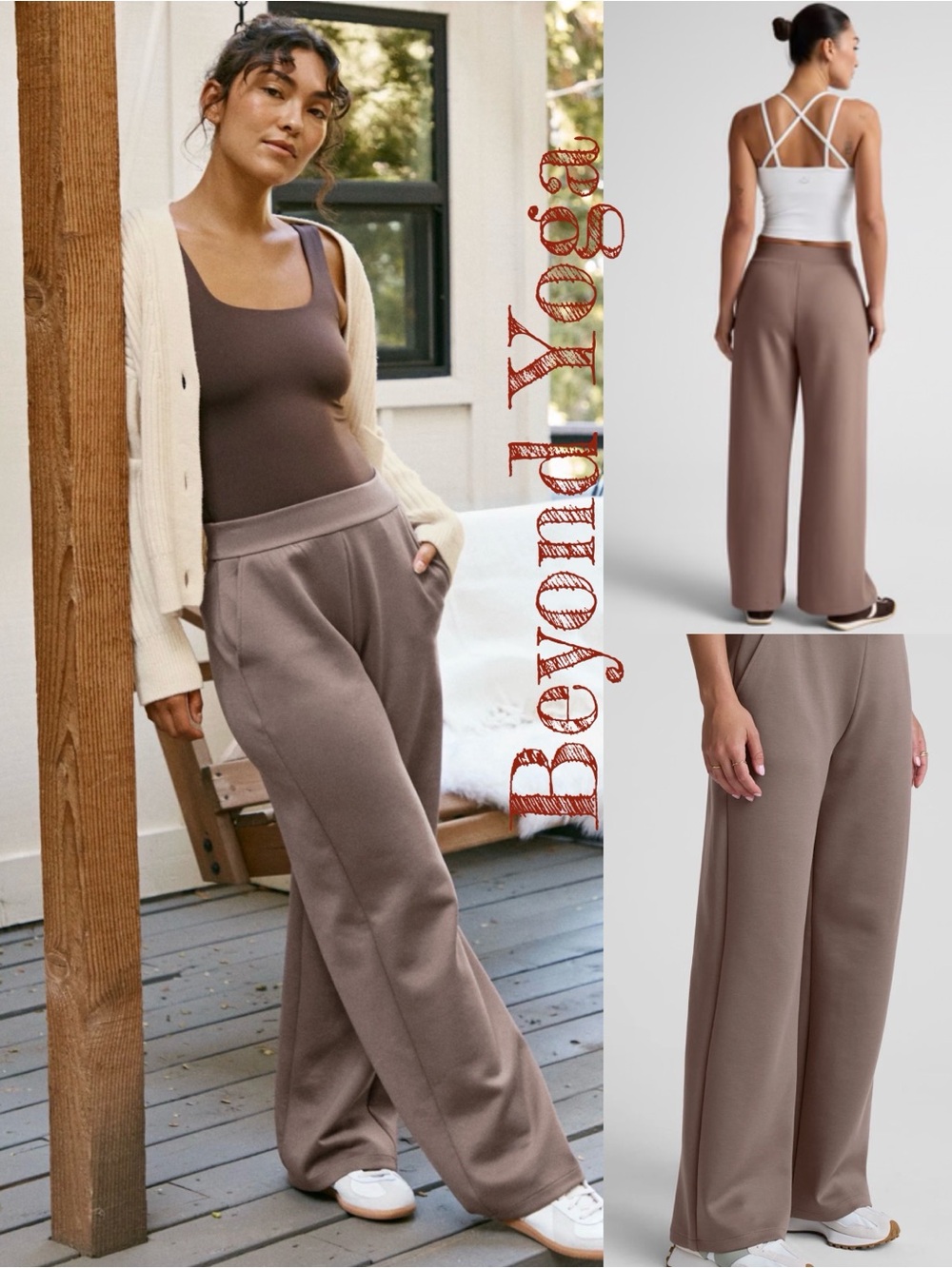 Beyond Yoga Wide-Leg High-Rise Pants — Taupe Brown